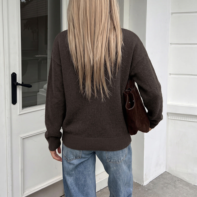 New Solid Color Loose Fit Knitted Cardigan Sweater