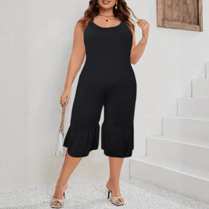 Plus Size Casual Pocket Sleeveless Solid Jumpsuit