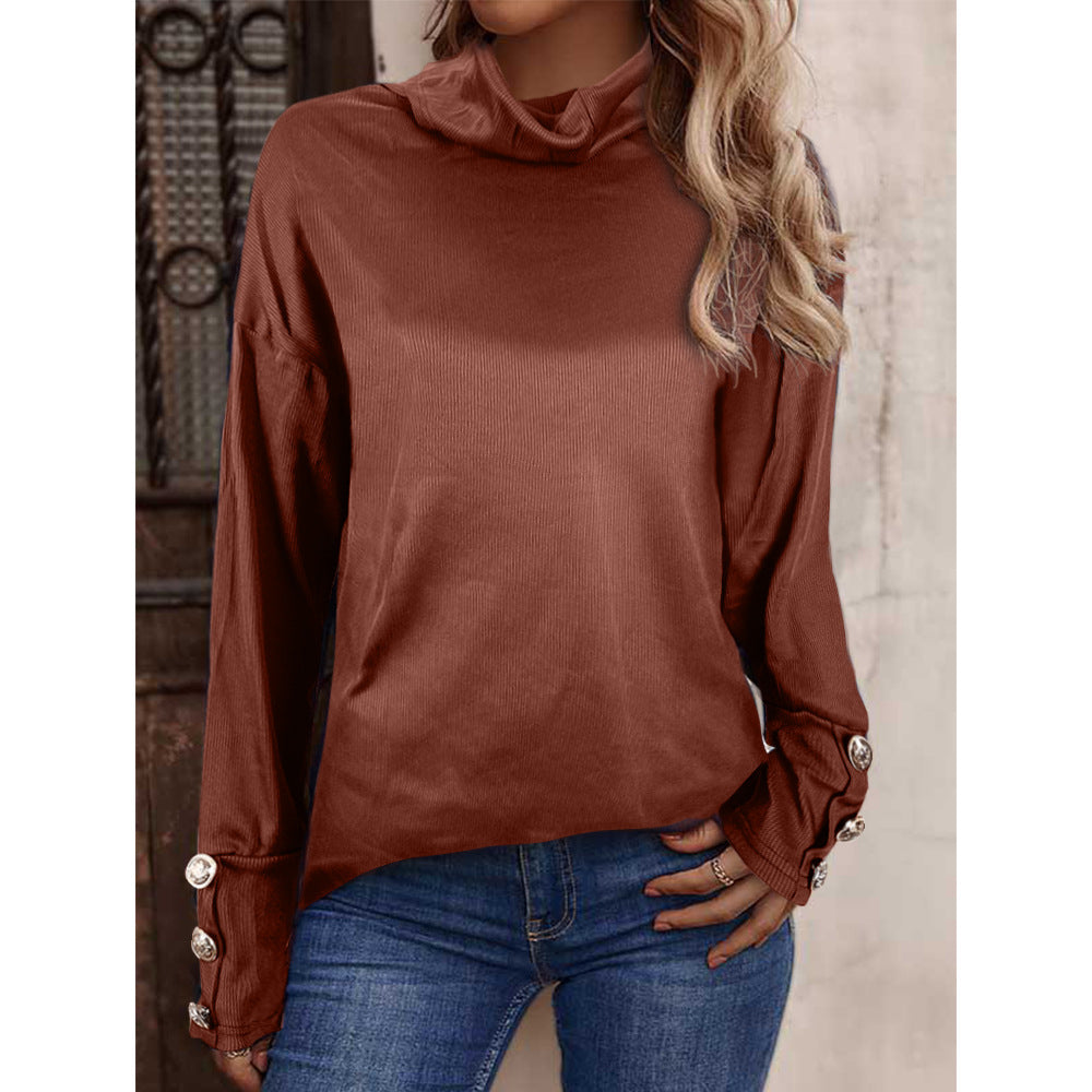 New European And American Women's Sweater High Button Top