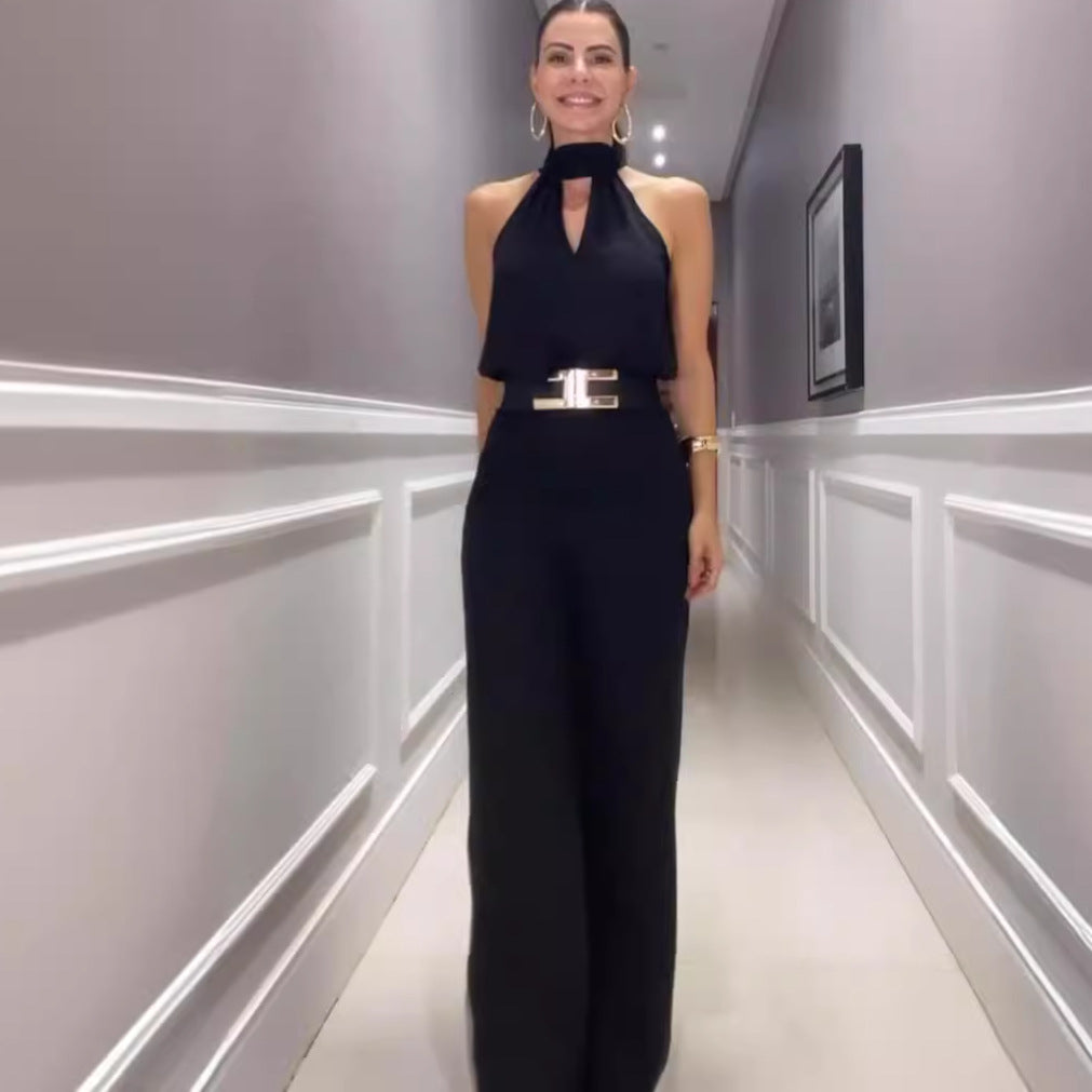Women's Casual High-Waist Wide-Leg Jumpsuit