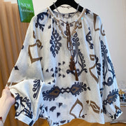 Linen Sun-Protective Long-Sleeve Shirt – Floral Print, Loose Fit