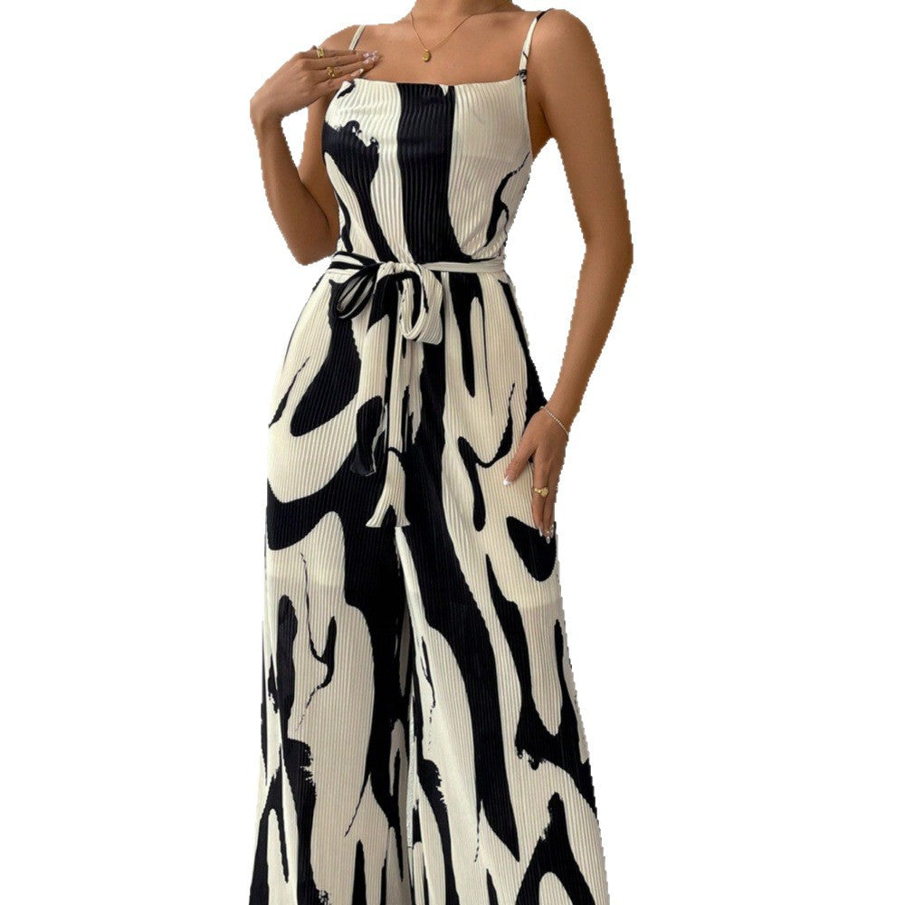 Chic Printed Sleeveless High-Waist Loose Jumpsuit