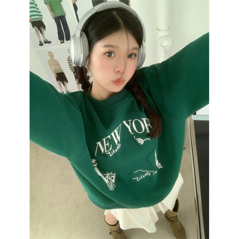 Printed Sweater Early Autumn New Retro Loose All-matching Slimming Top Women's Fashion