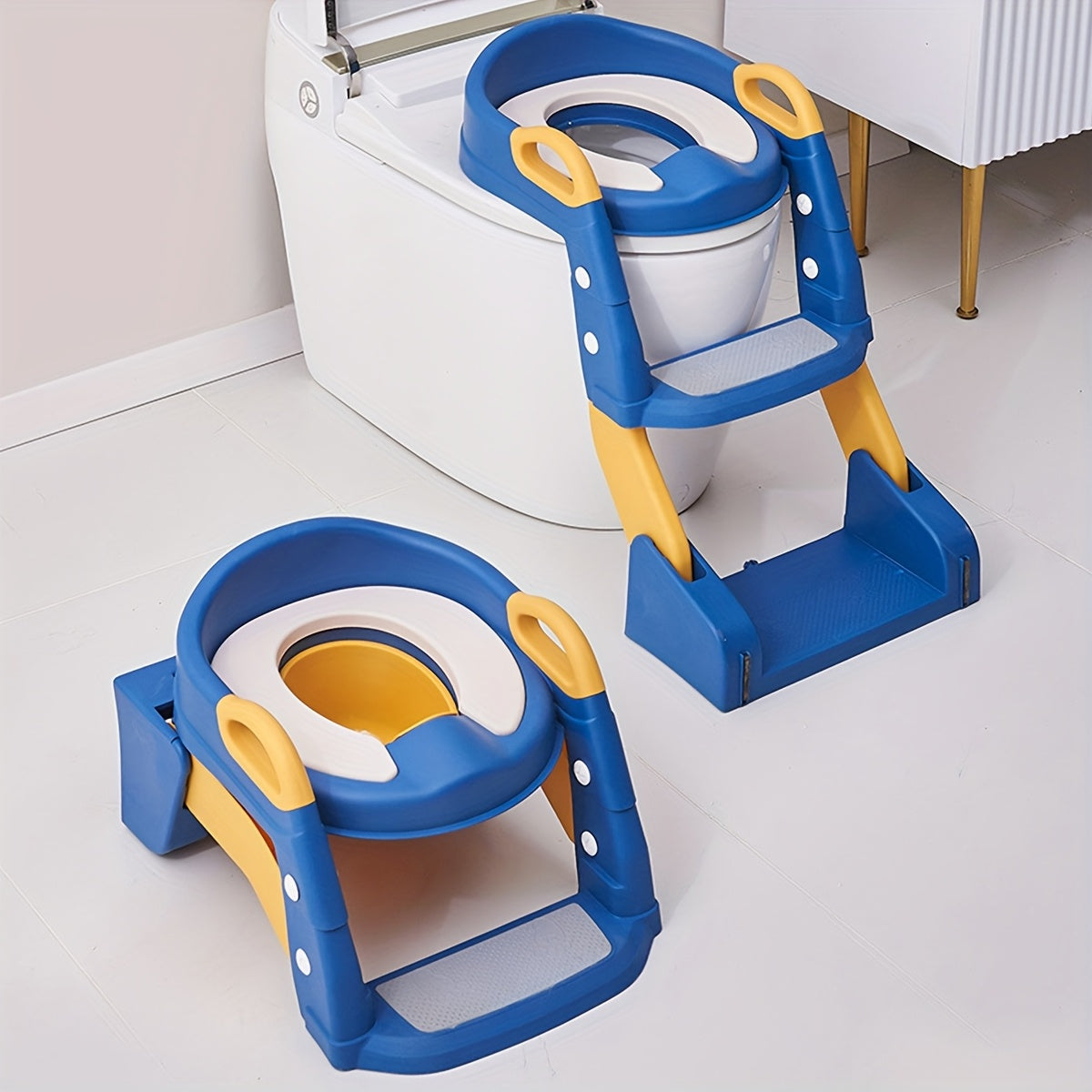2‑in‑1 Toddler Potty Training Toilet Seat with Step, Splash Guard, Ladder and Anti‑Slip Pad – Foldable