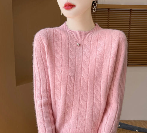 Twist Round Neck Thickened Woolen Pullover Base Sweater