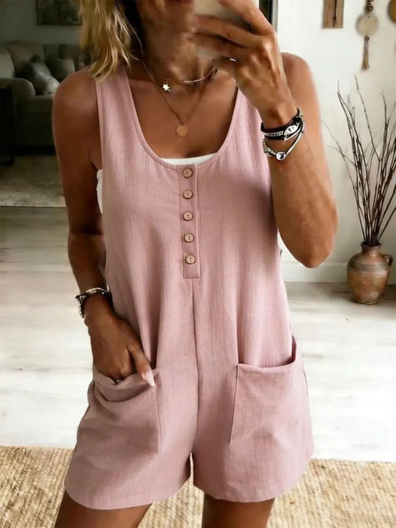 Chic Button-Front Pocket Jumpsuit for Women