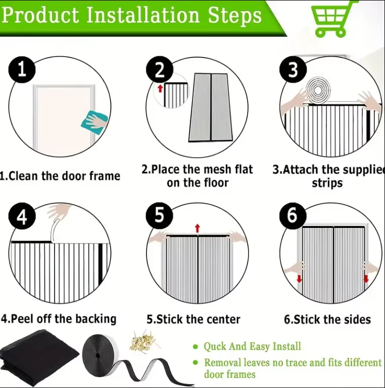 A Magnetic Mosquito-proof Door Curtain Made of Fine Mesh Material That Effectively Keeps Mosquitoes Away. It Features a Lace Design and Convenient Storage Straps, with a Magnetic Centre That Lets Pets