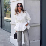Cinched Slimming Shirt With A Turn-down Collar