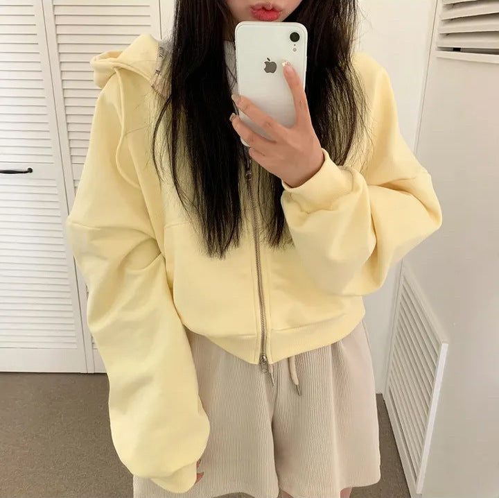 Cozy Fleece Double-Zipper Hooded Sweater Coat