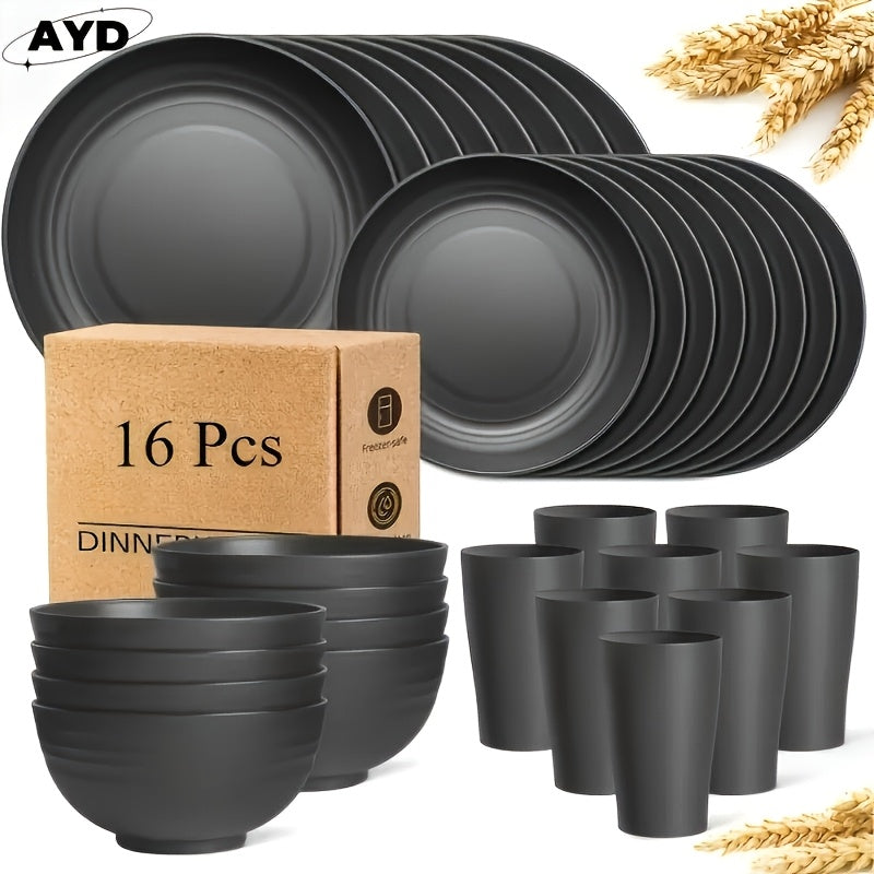 Unbreakable Dinnerware Set 32/16pcs Unbreakable Wheat Straw Dinnerware Set | Service For 8/4, Large Size Modern Dish Set-Plate/Dessert Plate/Bowl/Cup, Dishwasher & Microwave Safe, Lightweight Table...