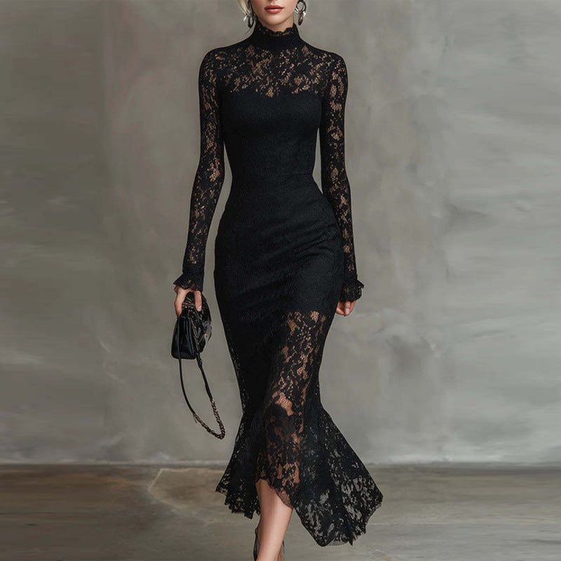 Luxury Elegant Long-sleeve Party Dress, High Waisted Slim Fit Bodyc…
