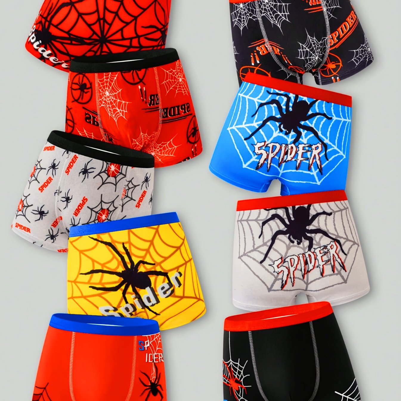 9-Pack Boys' Soft Breathable Boxer Briefs with Spider Print