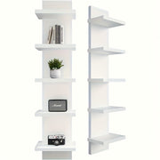 5-Tier White PVC Plastic Floating Wall-Mounted Storage System with Smooth Layered Shelves, Vertical Rack for Bedroom/Living Room/Entryway - Upgraded High Tower Design for Displaying Decorative Plants…