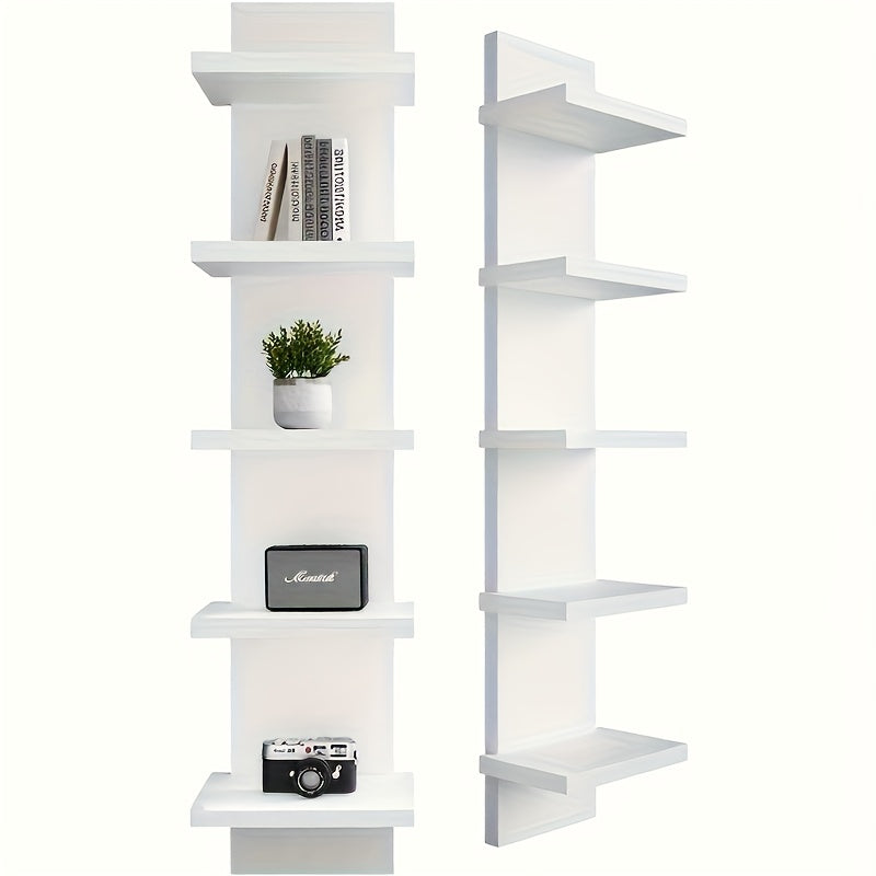 5-Tier White PVC Plastic Floating Wall-Mounted Storage System with Smooth Layered Shelves, Vertical Rack for Bedroom/Living Room/Entryway - Upgraded High Tower Design for Displaying Decorative Plants…