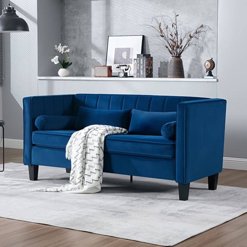 Mid-Century Modern 2-Seater Velvet Sofa in Blue/Green