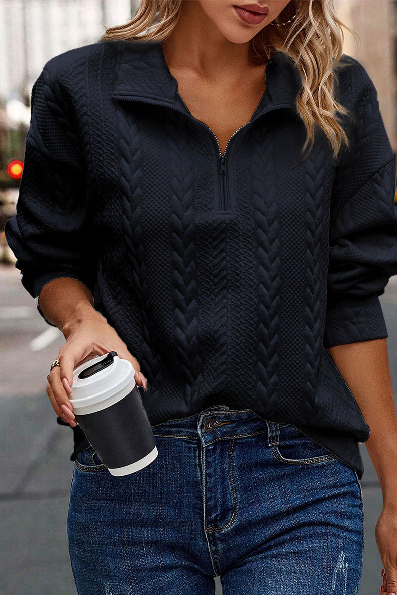 Chic Zip-Up Lapel Pullover Sweater