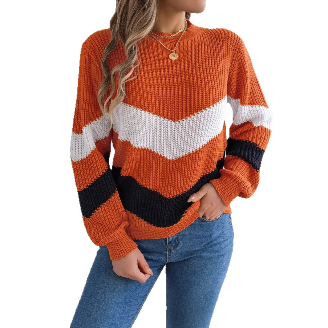 Casual Multicolor Lantern Long Sleeve Pullover