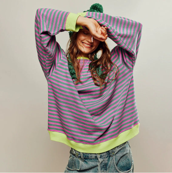 Colorful Striped Loose Pullover Sweatshirt