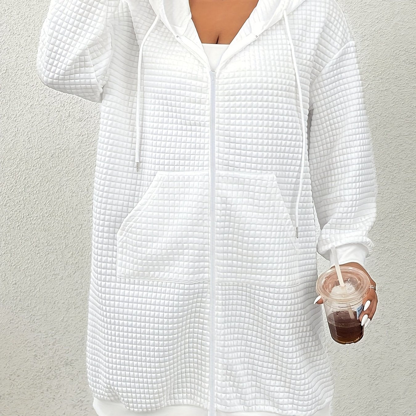 Plus Size Women's Textured Drawstring Hoodie – Solid Color