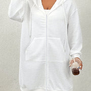 Plus Size Women's Textured Drawstring Hoodie – Solid Color