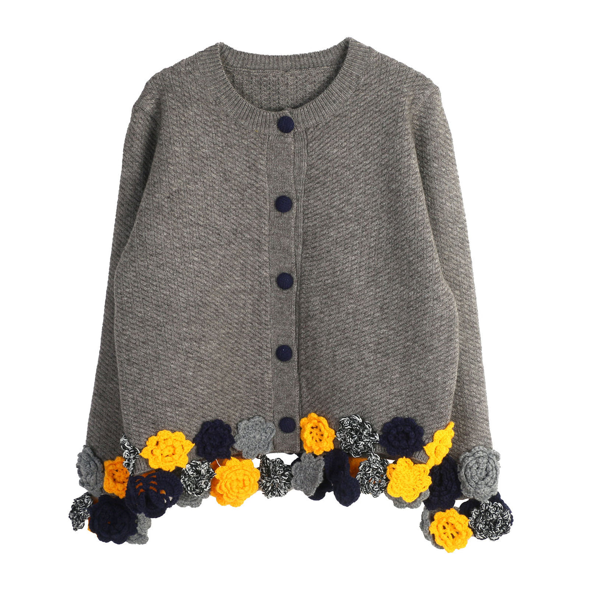 Floral Short Sweater Cardigan with a Round Neckline