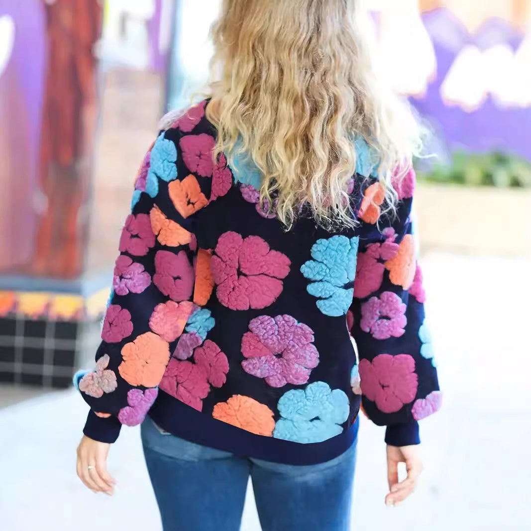 Retro 3D Floral Loose Cashmere Sweater
