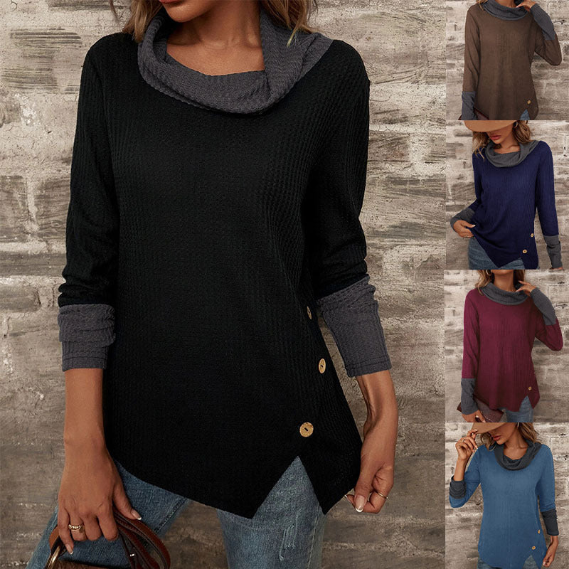 Waffle Knit Mock Neck Long Sleeve Top
