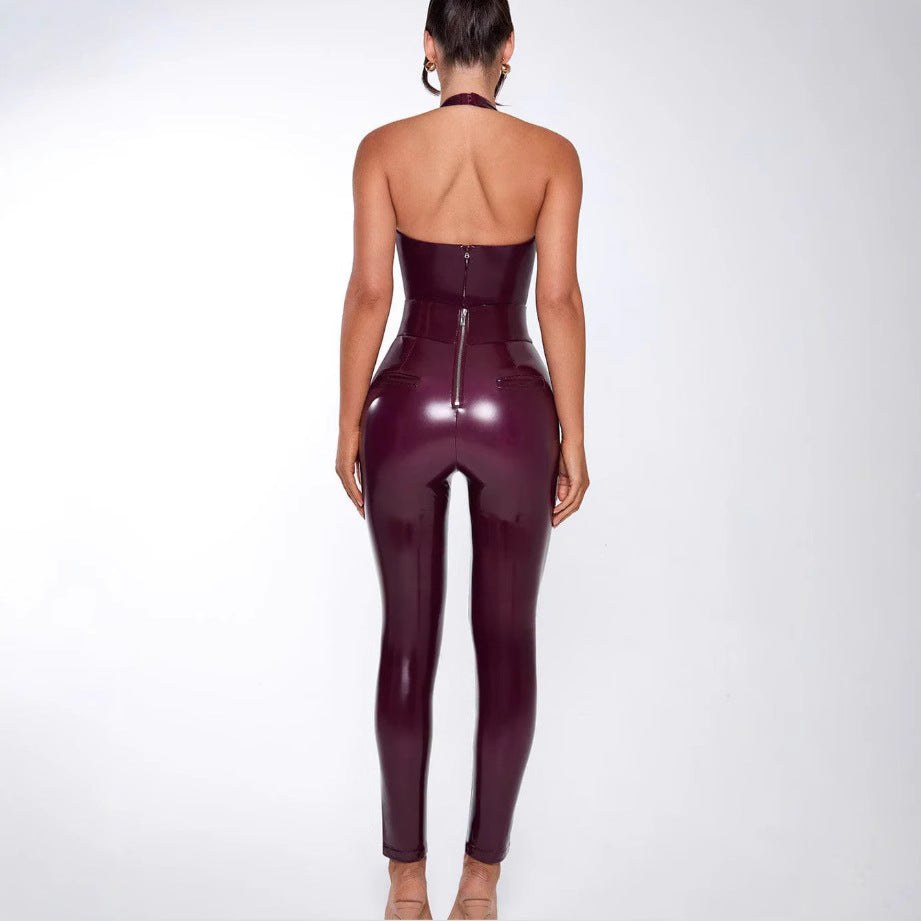 Sexy Halter Deep V Neck Tight Adult Lady Like Wind Women's Jumpsuit
