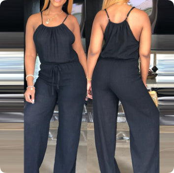 Casual Cotton Linen Drawstring Jumpsuit