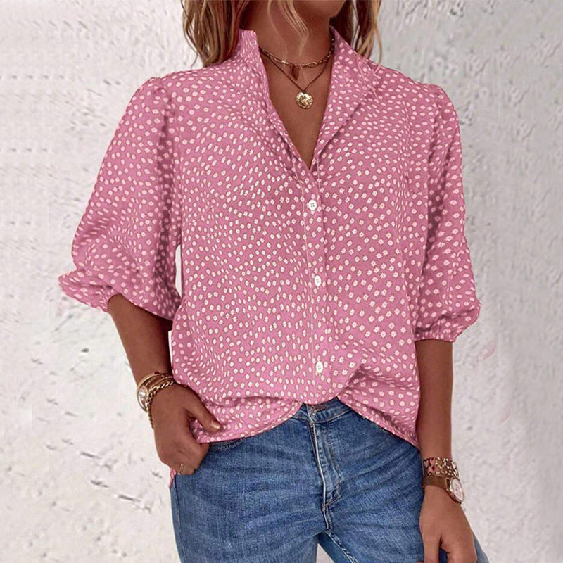 Polka Dot Half Sleeve Loose Cardigan Shirt