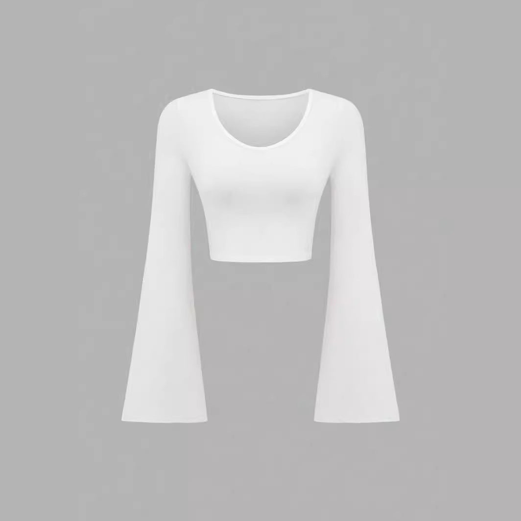 Slim-Fit Scoop Neck Bell Sleeve Crop Top