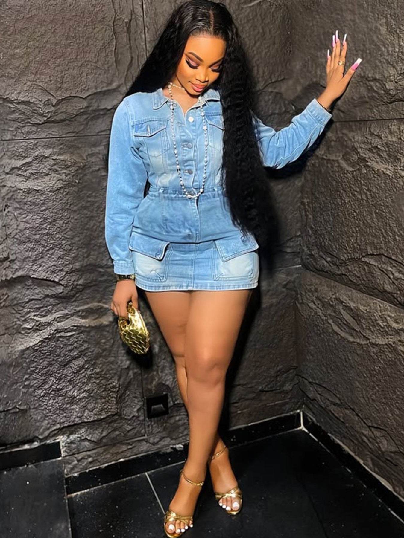 New Summer Women's High-waisted Stretch Multi-pocket Washed Denim Dress, Sexy Hip-lifting Design, Perfect For Everyday Shopping.