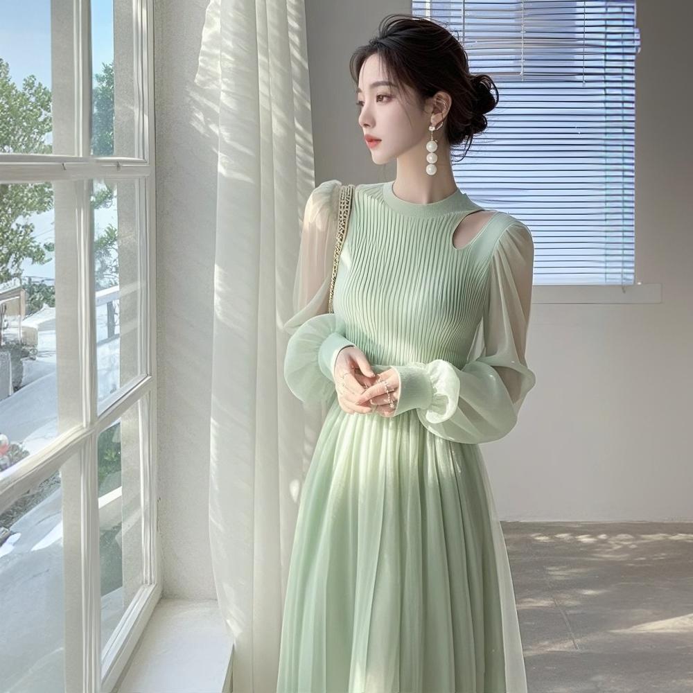 French-style Light-luxury High-end Green Tulle Dress