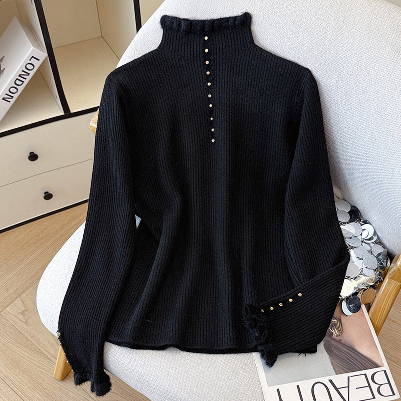 Half-high-neck Fleece-lined Knit Top