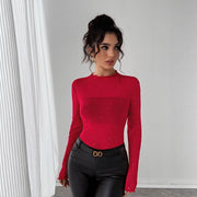 European And American Sequined Top Women's Slim-fit Long-sleeved Shiny Bling Commuter Top