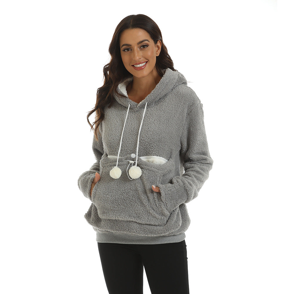 Cozy Solid Color Hooded Sweatshirt with Large Pocket