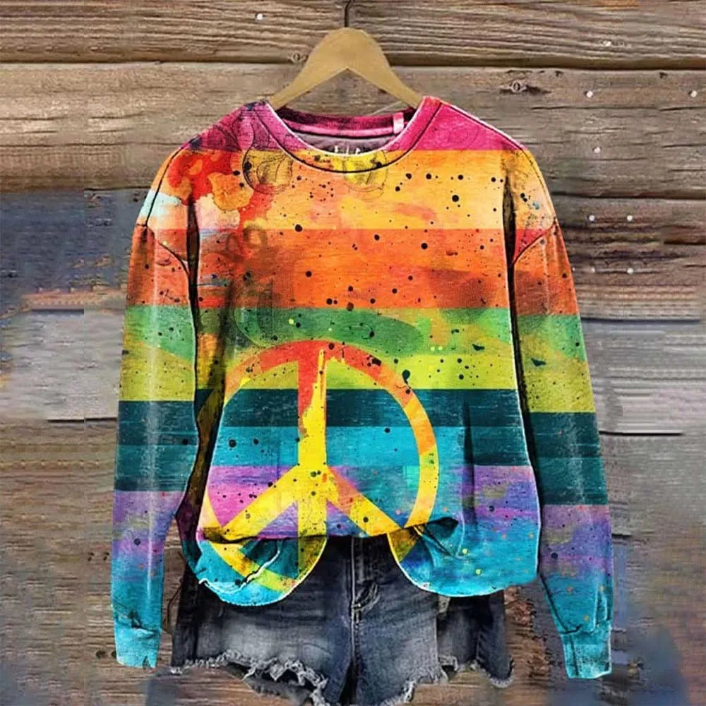 Women's Printed Drop-Shoulder Casual Pullover Sweater