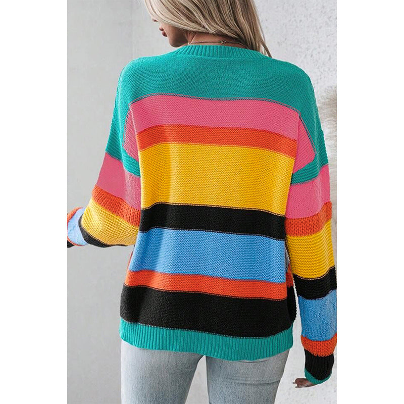 European and American Retro Easy Matching Drop-shoulder Round Neck Sweater