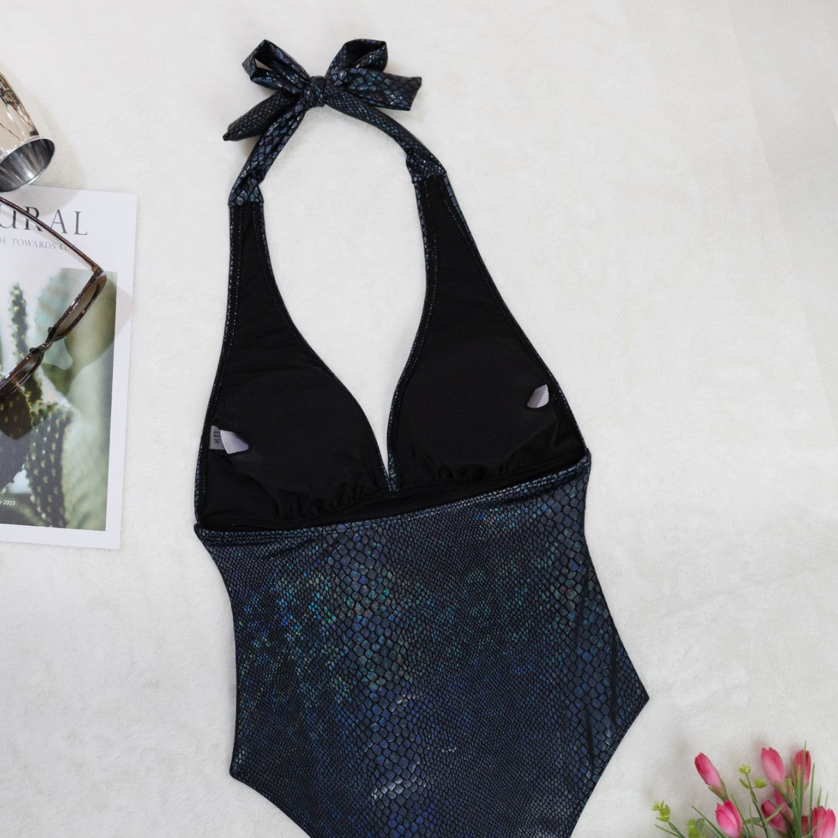 New Black Snakeskin One-piece Bikini