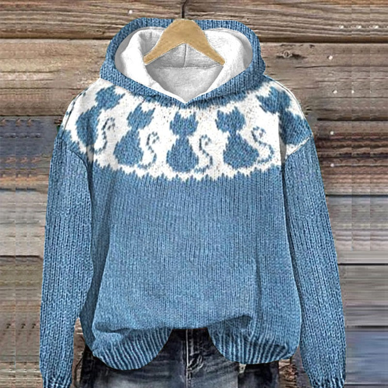 Cozy 3D Digital Print Drop-Shoulder Casual Pullover Sweater