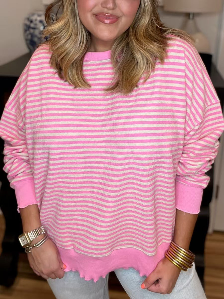 Women's Cozy Striped Long Sleeve Loose Sweatshirt