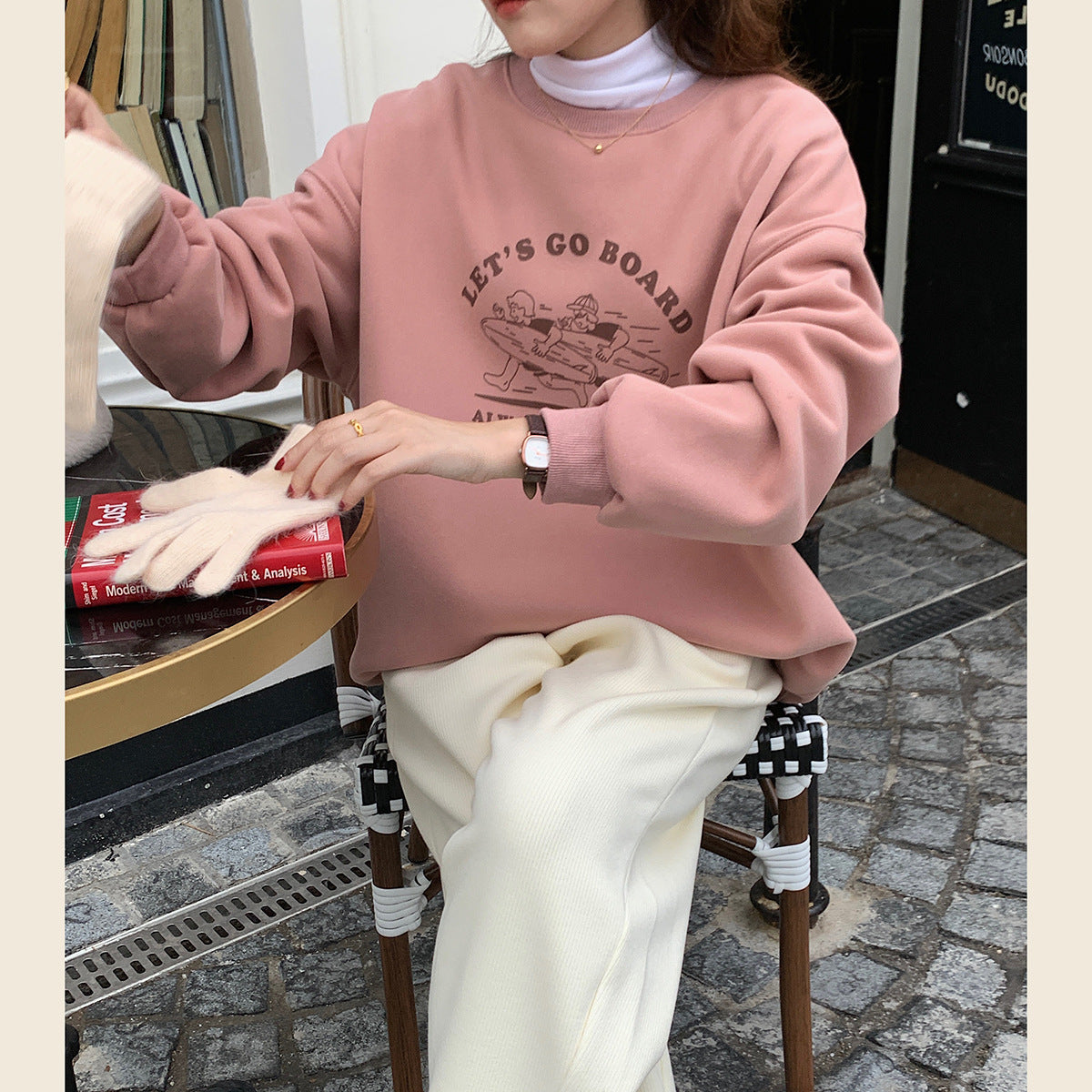 Cozy Letter Print Fleece Sweatshirt for Women