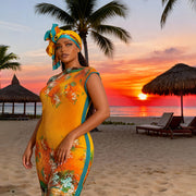 Silk Plus-size Slim-fit Dress and Sun-protection Shawl Two-piece Set