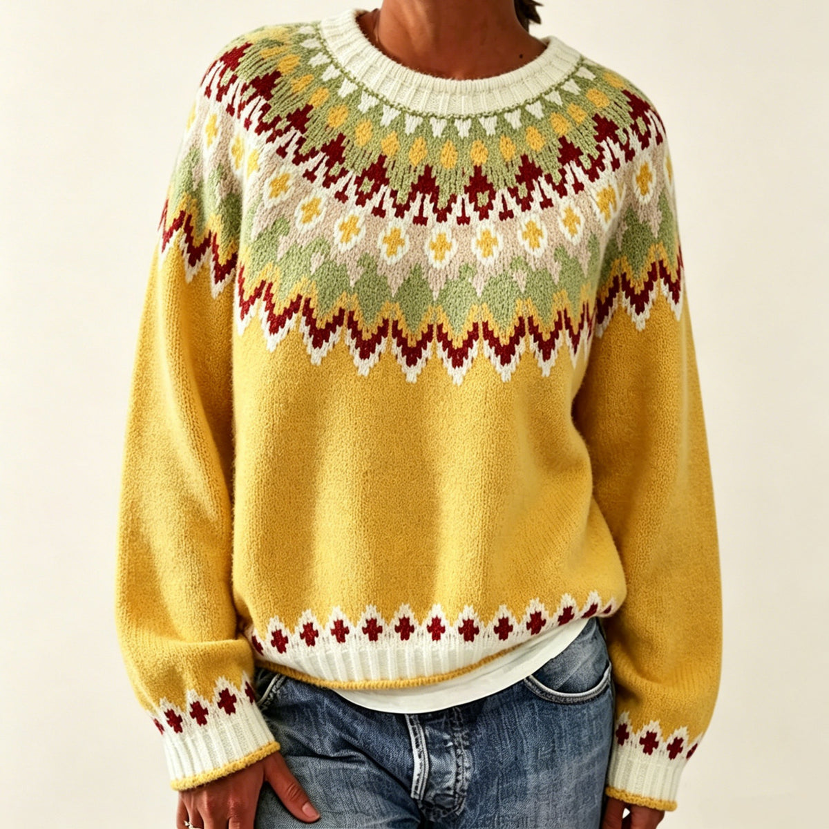 Round Neck Multicolor Loose Fashion Sweater Women