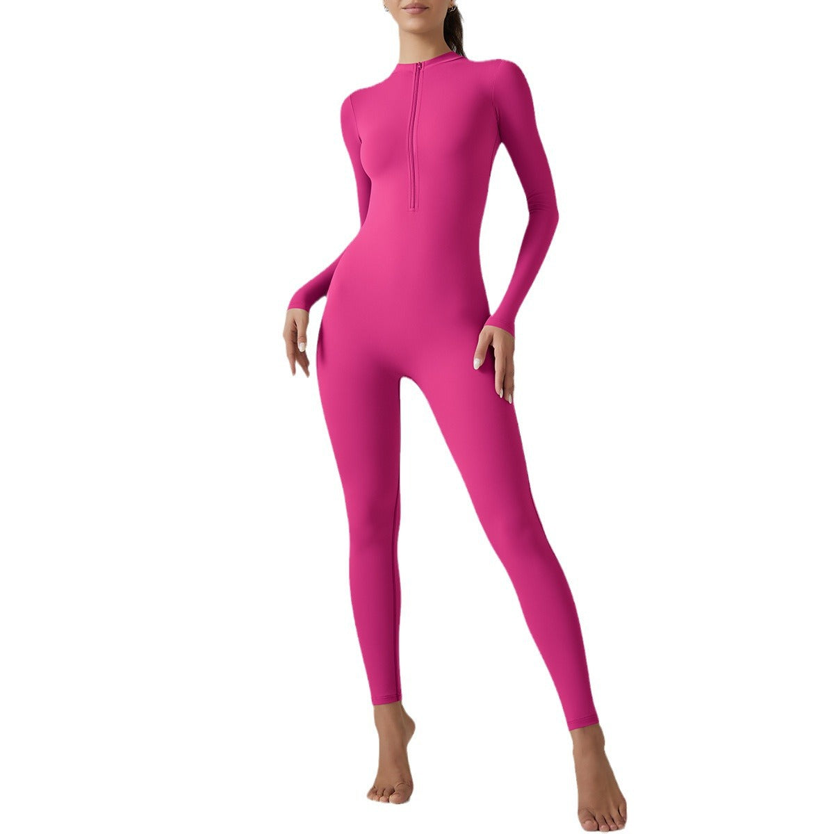 Women's Zip-Front Long Sleeve Skinny Jumpsuit