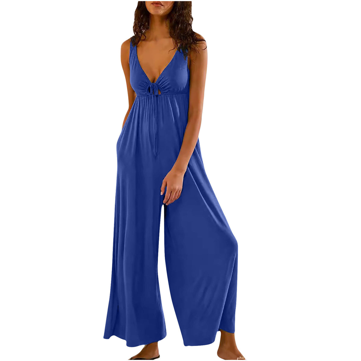 Elegant And Fashionable Wide-leg Pants With A Sexy Open-back V-neck