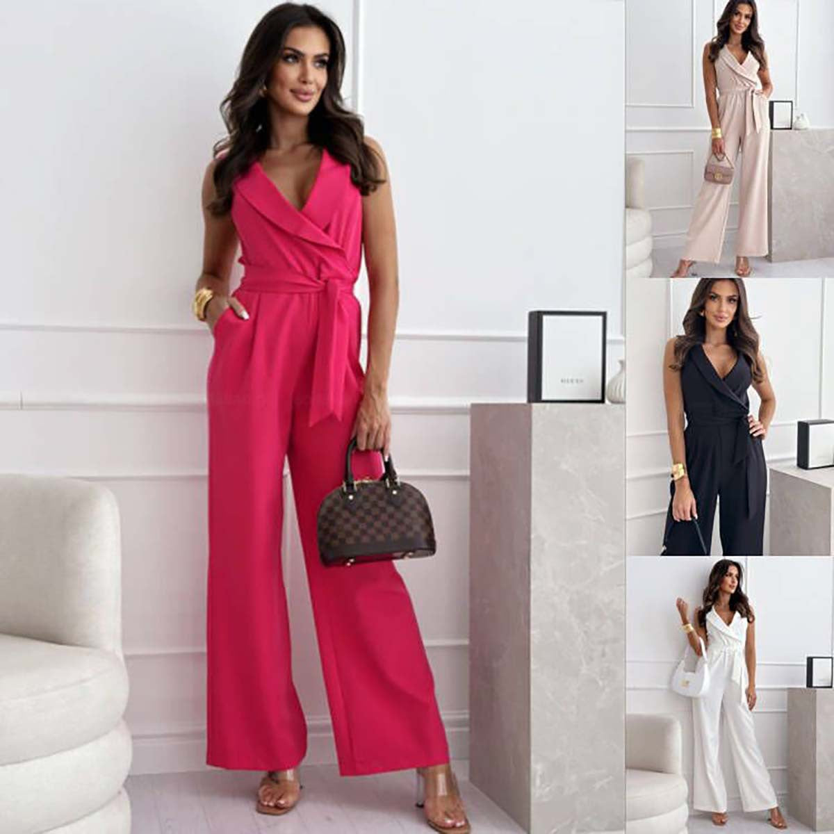 Chic V-Neck Sleeveless Solid Casual Jumpsuit