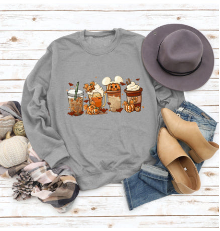 Cozy Floral Print Round Neck Christmas Latte Sweater