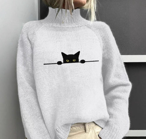 Womens Color-block Printed Autumnwinter High-neck Long-sleeve Top for Independent Stores