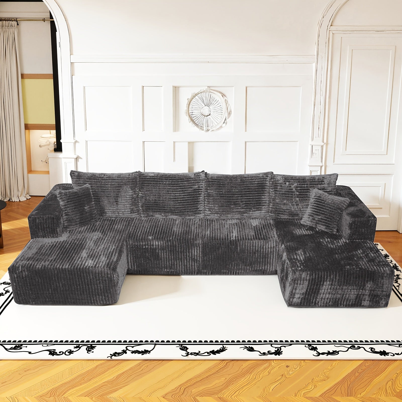 132‑Inch U‑Shaped Modular Corduroy Sofa Bed with Convertible Sleeper